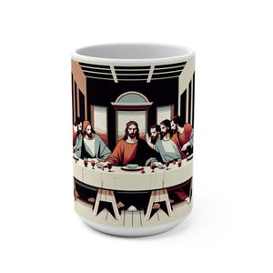 Last Supper Inspirational Mug, Artistic Coffee Cup, Religious Gift, Christian Home Decor, 15oz Bible Verse Mug