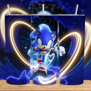 3D Cute Speed Hero Tumbler Wrap PNG, Colorful Blue Running Character 20oz Skinny Sublimation Design, Straight & Tapered Wrap