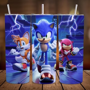Speedster Tumbler Wrap PNG, Three Hedgehog Characters 20oz Skinny Tumbler, Gaming Hero Sublimation Design, Digital Download PNG