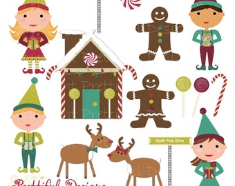 Christmas Elves Clip Art - Elf, Elves, Gingerbread, Reindeer - Personal or Commercial Use - Deck The Halls