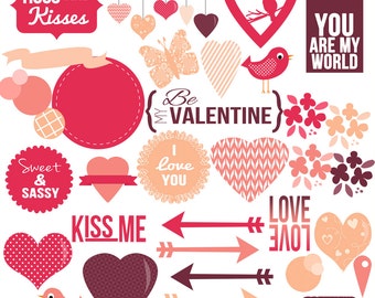 Trendy Valentines Day Clip Art Digital Scrapbooking Invitations Paper Goods Card Making