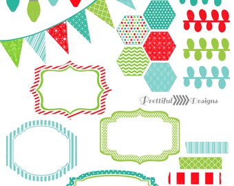 Christmas Digital Frames Clip Art Christmas Lights Hexagons Washi Tape Jolly Set 2