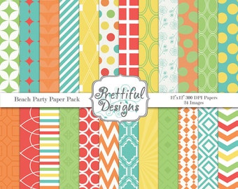 Digital Scrapbooking Printable Paper Pack Commercial Use OK Beach Party