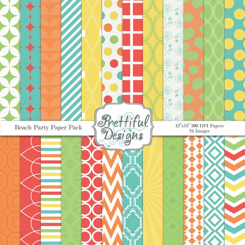 Digital Scrapbooking Printable Paper Pack Commercial Use OK Beach Party image 1