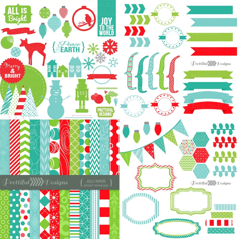 Christmas Clip Art, Christmas Digital Scrapbook Kit, Digital Paper, Christmas Clip Art image 1