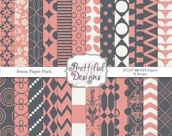 Pink and Gray Digital Paper Pack Commercial Use
