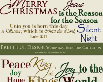 Christmas Clip Art Religious Collection with Glitter - Digital Word Art