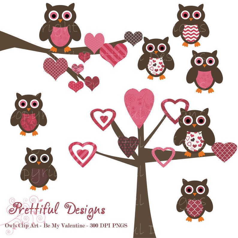 Valentine Owl Clip Art Digital Scrapbooking Commercial Use Instant Download image 1