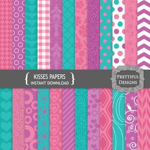 Turquoise Purple and Pink Digital Paper Pack Scrapbook Paper Commercial Use