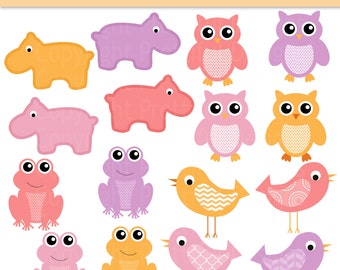 Owl Clip Art Hippo Clipart Frog Bird Clipart Girl Color Digital Scrapbooking Commercial Use Girl Nursery Clipart