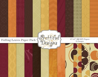 Autumn Digital Paper Pack  - Personal and Commercial Use - Falling Leaves