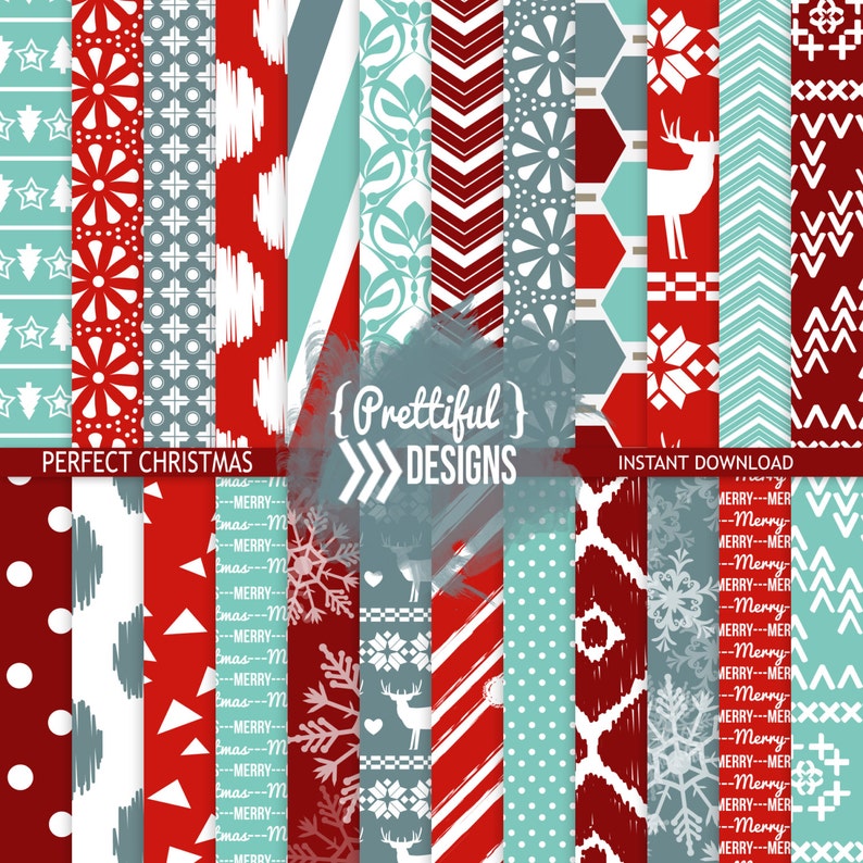 Christmas Paper Red, Blue and Slate Digital Paper Scrapbook Background Commercial Use Perfect Christmas image 1