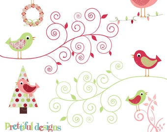 Christmas Bird Clip Art - Personal or Commercial Use - Funky Christmas