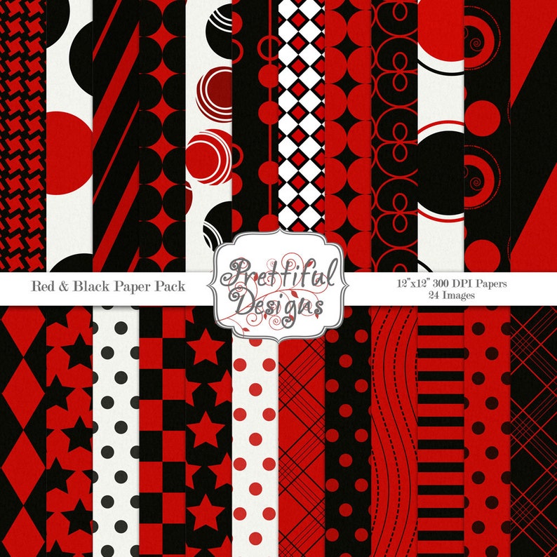 Sports Team Colors Digital Paper Pack Red and Black Commercial - Etsy