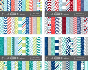 Boy Colors Digital Paper Backgrounds Printable Combo