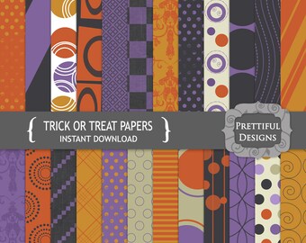 Halloween Digital Paper Pack  for Scrapbooking, Invitations, Card Making, Commercial Use  - Trick or Treat