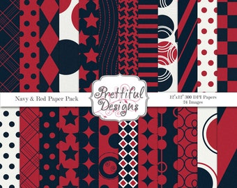 Digital Paper Pack  - Personal and Commercial Use - Sports Team Colors Navy and Red