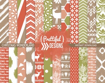 Christmas Digital Paper Scrapbook Background Commercial Use Christmas Wonderland