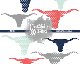 Cattle Longhorn Silhouette Clip Art Commercial Use PNG and Vector Format