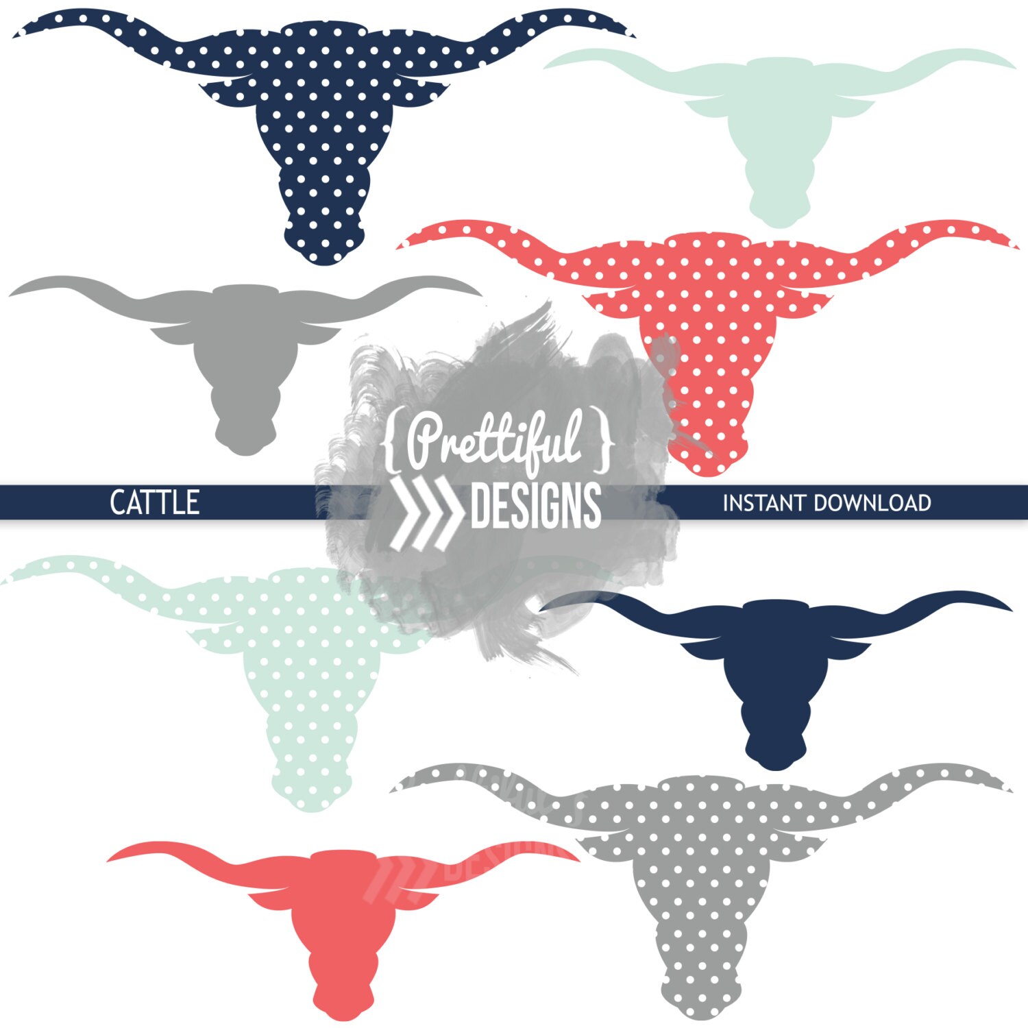 Cattle Longhorn Silhouette Clip Art Commercial Use PNG and | Etsy