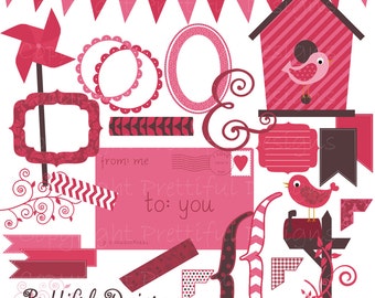 Pink Clip Art Digital Frame Banner Washi Tape Birdhouse Clip Art Be My Valentine Clipart