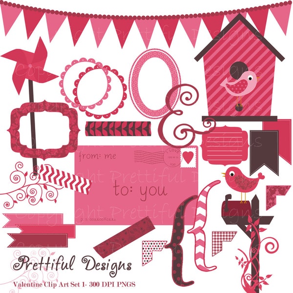 Pink Clip Art Digital Frame Banner Washi Tape Birdhouse Clip Art Be My Valentine Clipart