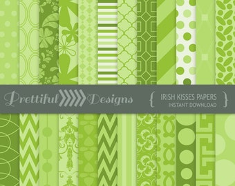 St Patricks Day Digital Paper Pack Commercial Use Green Geometric Background