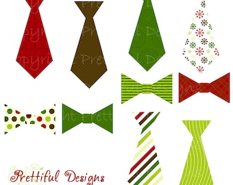 Boys Ties and Bow Ties Christmas Clip Art - Personal or Commercial Use - Mistletoe