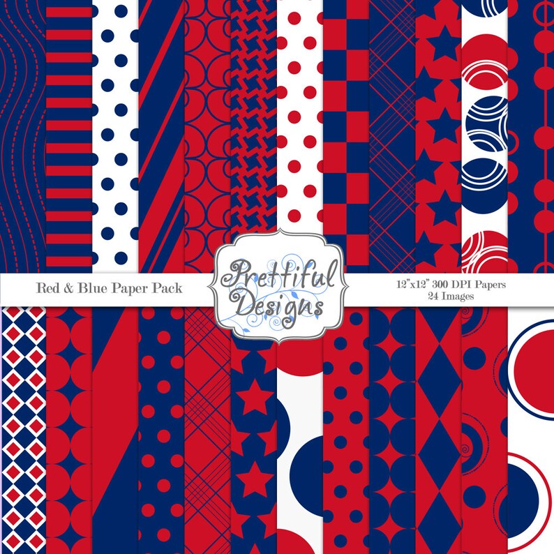 Red and Blue Sports Team Colors Digital Scrapbook Paper image 1