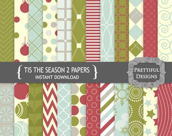 Digital Paper Pack  for Scrapbooking, Card Making, Invitations - Tis The Season Set 2