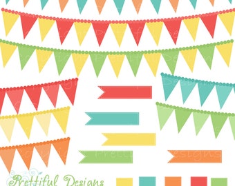 Clip Art Ribbon Banner Pendant Digital Clip Art turquoise Coral Lime Yellow Beach Party