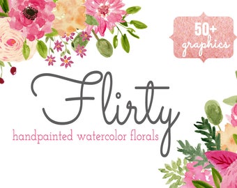 Watercolor Flower Clip Art Commercial Use 54 individual flowers, 5 Watercolour Floral Bouquet Clipart