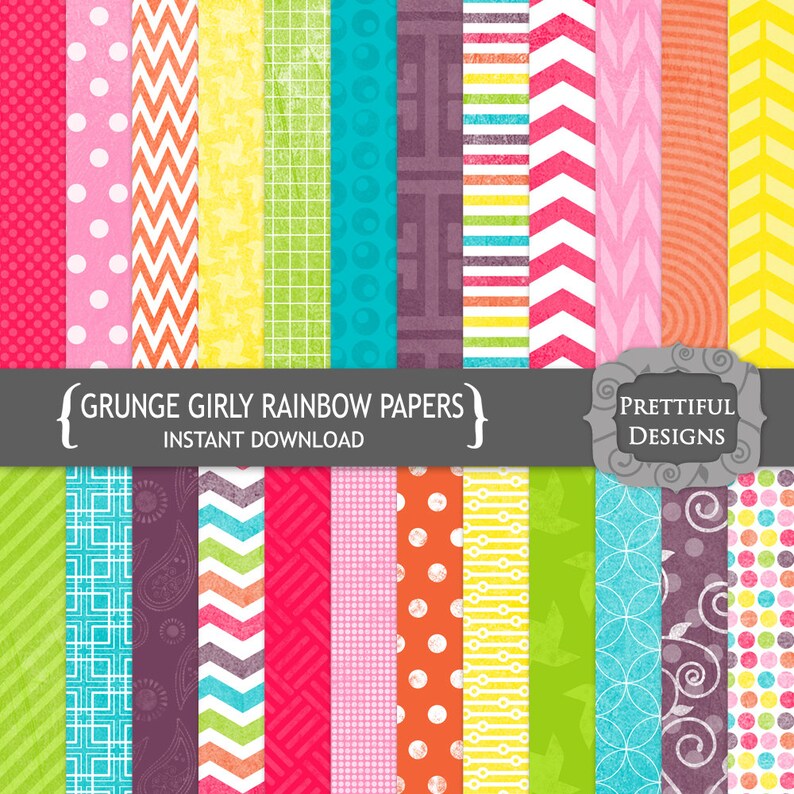 Digital Rainbow Paper Pack Personal and Commercial Use Girly Rainbow Grunge image 1