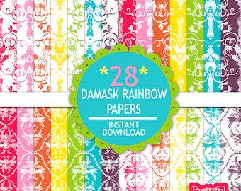 Damask Rainbow Digital Paper Pack  - Personal and Commercial Use