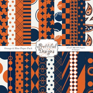 Digital Paper Pack  - Personal and Commercial Use - Sports Team Colors Orange and Blue
