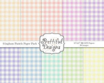 Pastel Gingham Digital Paper Pack Commercial Use