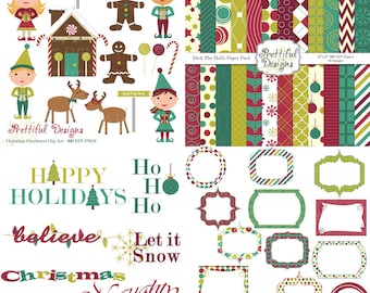 Christmas Digital Scrapbook Kit with Papers, Frames, and Clip Art - Deck The Halls Kit 1