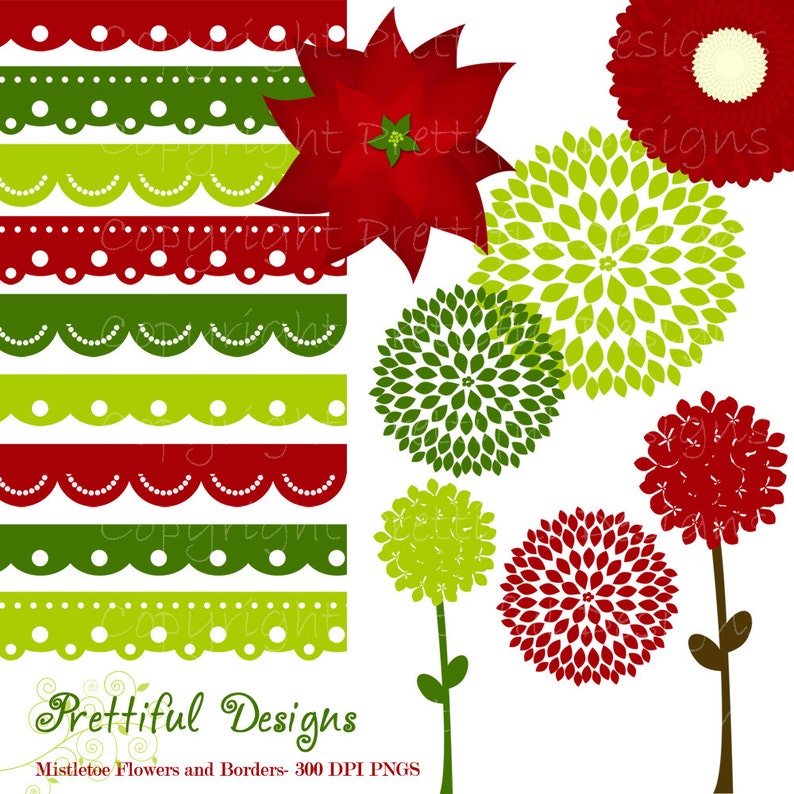 Christmas Flowers and Borders Clip Art Commercial Use image 1