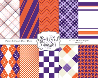 Orange and Purple Team Colors Digital Paper