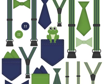 Boy Baby Bodysuit Accessories Clip Art Pocket Handkerchief Suspender Tie Bow Tie Clip Art Little Gentleman Blue Green