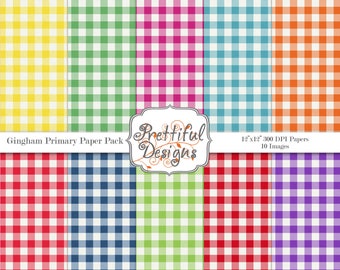 Gingham Digital Paper in Primary Colors