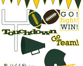 Football Clip Art - Personal or Commercial Use Green and Yellow