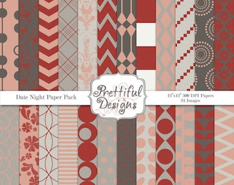 Digital Paper Pack Red Pink and Gray