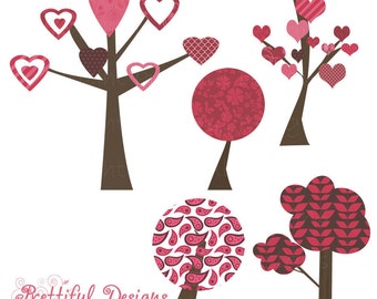 Valentine Tree Clip Art Red and Pink Tree Clipart