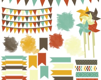 Fall Clip Art Washi Tape Clip Art Pinwheel Banner Pendant Flag Watercolor Journal Spot  - Crisp Fall