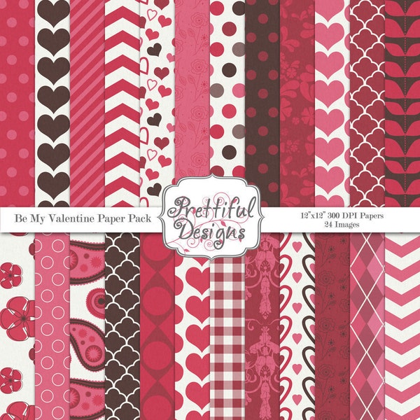 Valentine Digital Paper Scrapbook Heart Paper