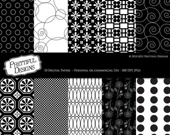 Black and White Digital Paper Pack - Personal or Commercial Use