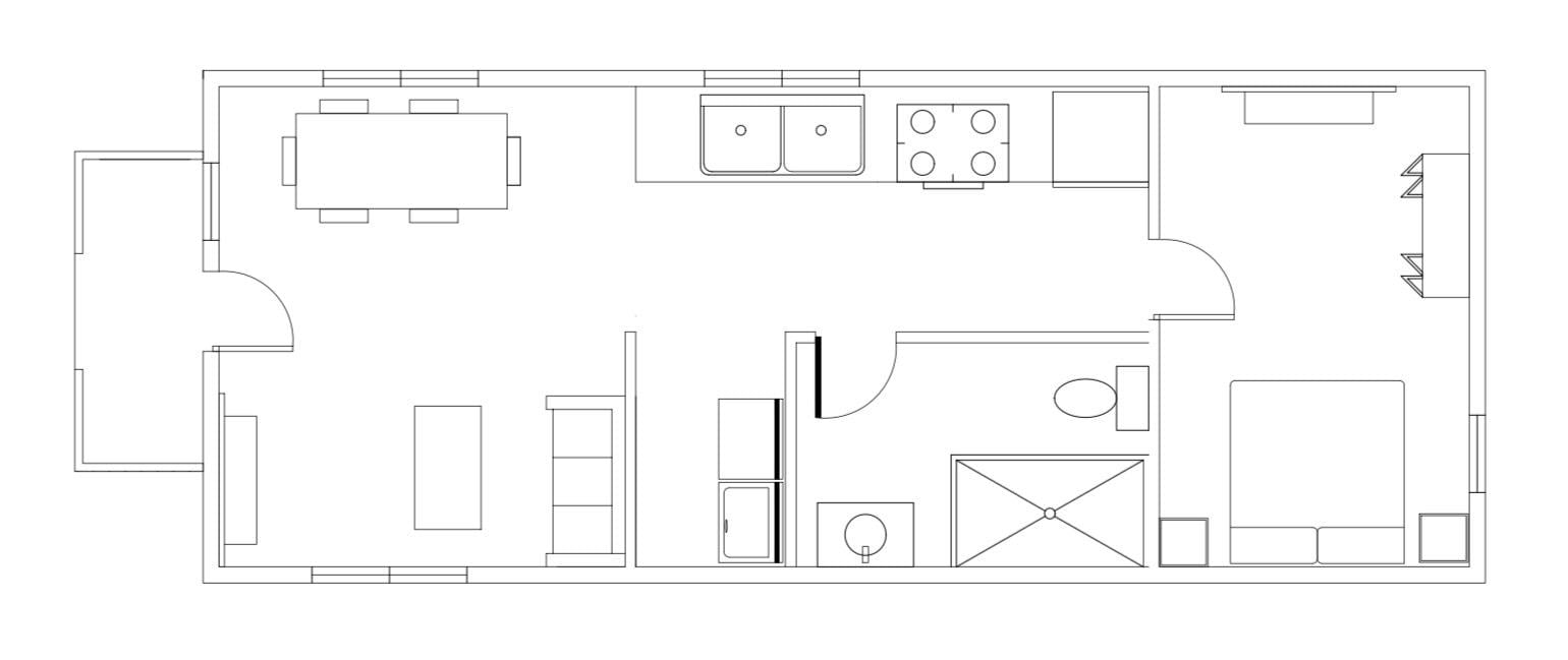 16x40 Tiny House Floor Plan: 1 Bedroom DIY Cabin Blueprint (PDF & AutoCAD File Included