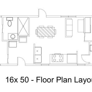 Ombyggnad av bod till bostadshus | Planritning 16x50 med två sovrum | ADU Design | PDF + AutoCAD-filer