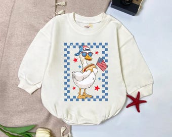 Patriotic Goose Romper, American Flag 4th of July